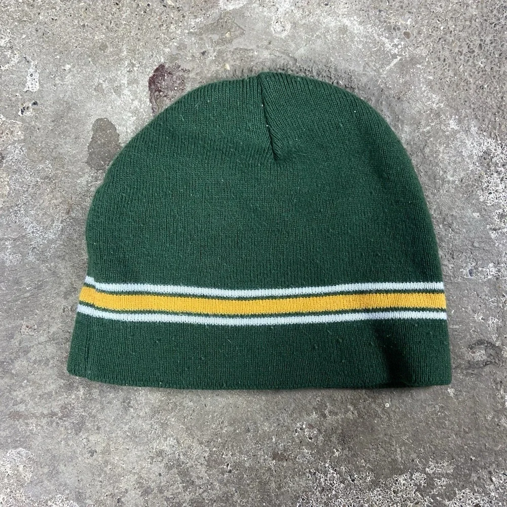Vintage Green Bay Packers Knit Beanie Hat Green Yellow‎ NFL Embroidered Football